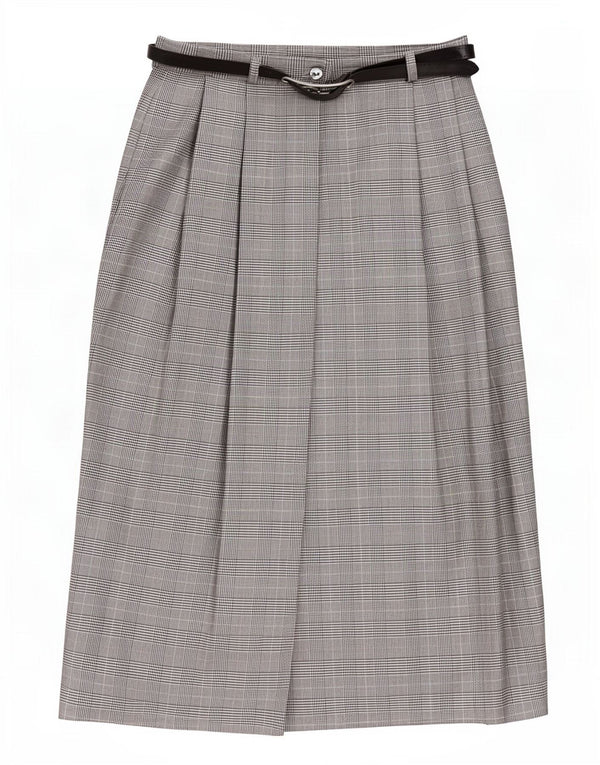 Vintage γυναικεία wrap φούστα UK 10 Small W27 Grey Houndstooth Polyester