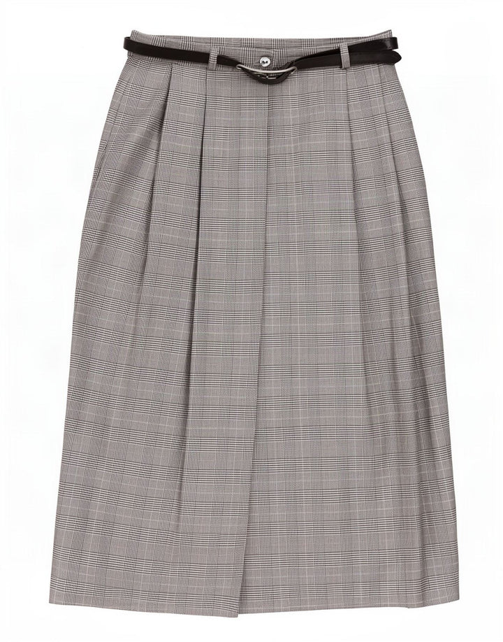 Vintage γυναικεία wrap φούστα UK 10 Small W27 Grey Houndstooth Polyester