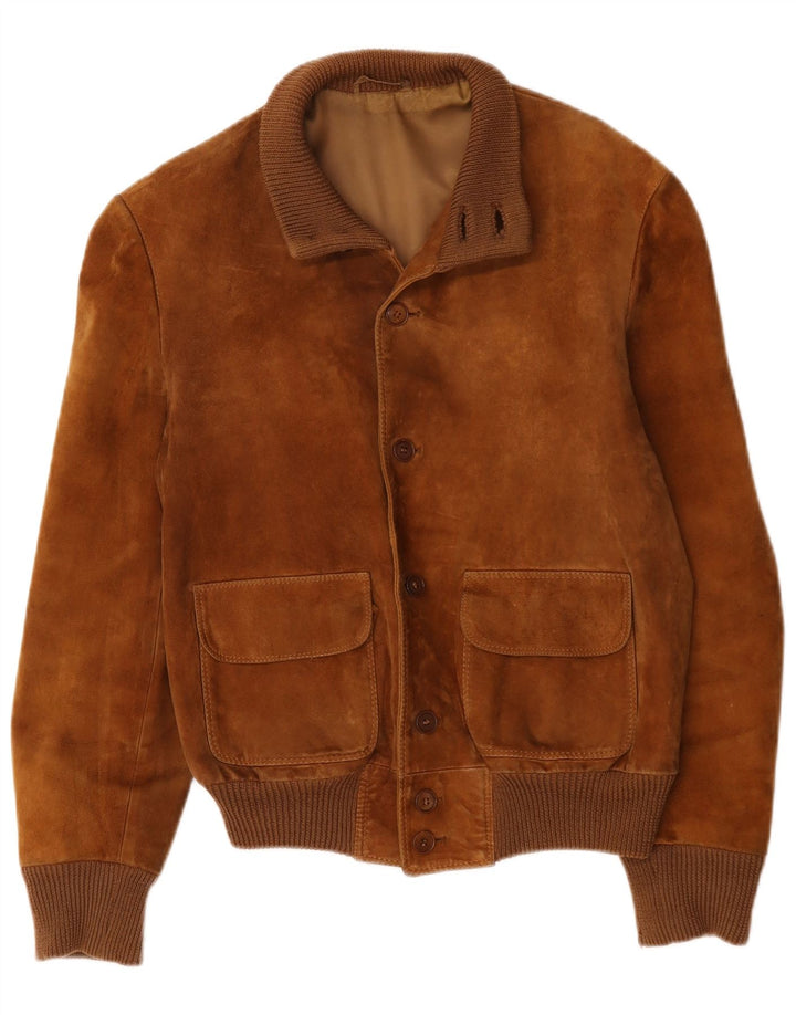 Vintage Ανδρικό Suede Bomber Jacket UK 38 Medium Brown Δερμάτινο