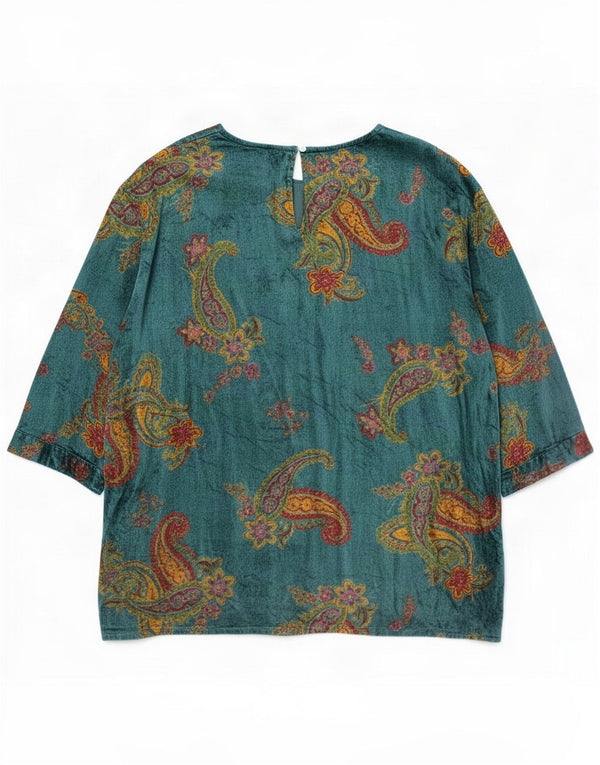 East Womens Oversized μπλούζα με μανίκια 3/4 Top UK 18 XL Blue Paisley Viscose