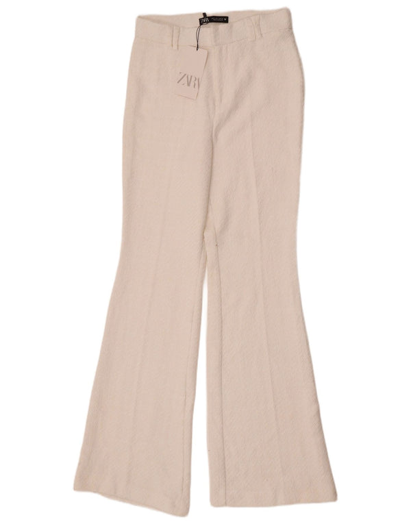 Zara Γυναικείο Flare Casual Παντελόνι Small W26 L32 Λευκό βαμβακερό