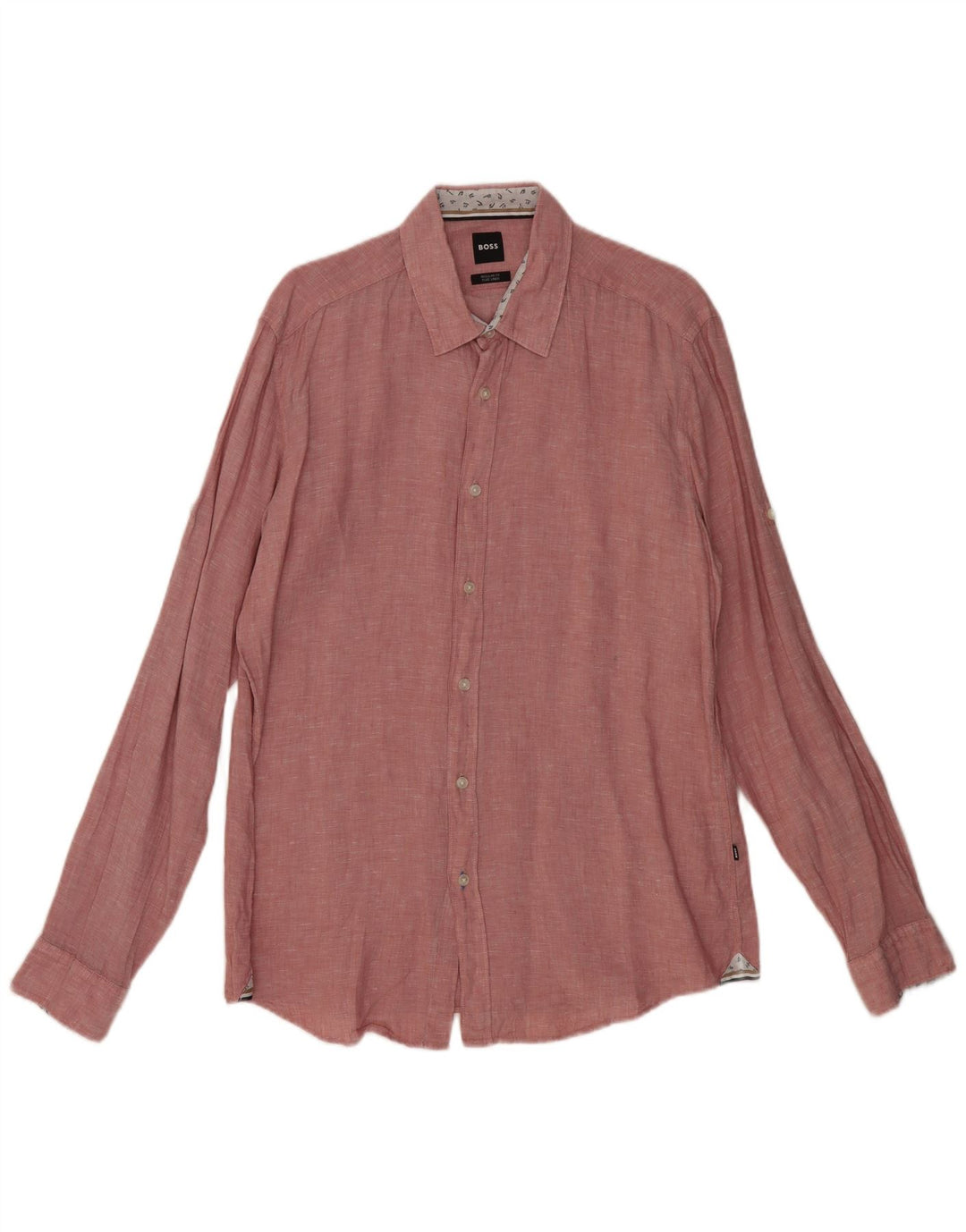 Ανδρικό πουκάμισο HUGO BOSS με κανονική εφαρμογή, λινό μεγάλο ροζ φλιτζάνι