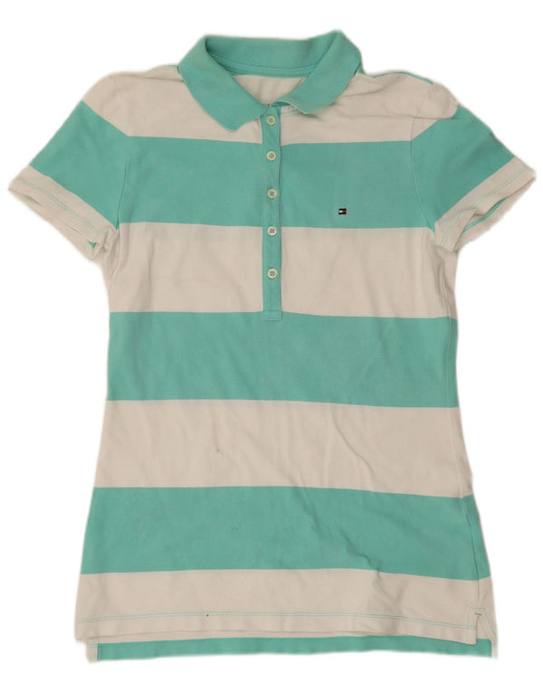 Tommy Hilfiger γυναικείο μπλουζάκι πόλο UK 10 Μικρό πράσινο ριγέ βαμβακερό