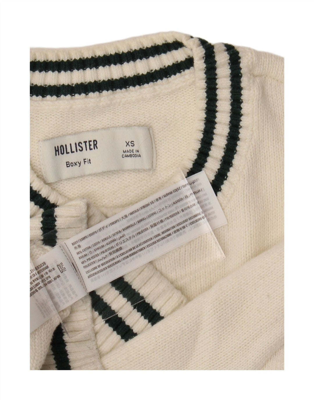 HOLLISTER Γυναικείο Boxy Oversized πουλόβερ με λαιμόκοψη UK 6 XS Off White