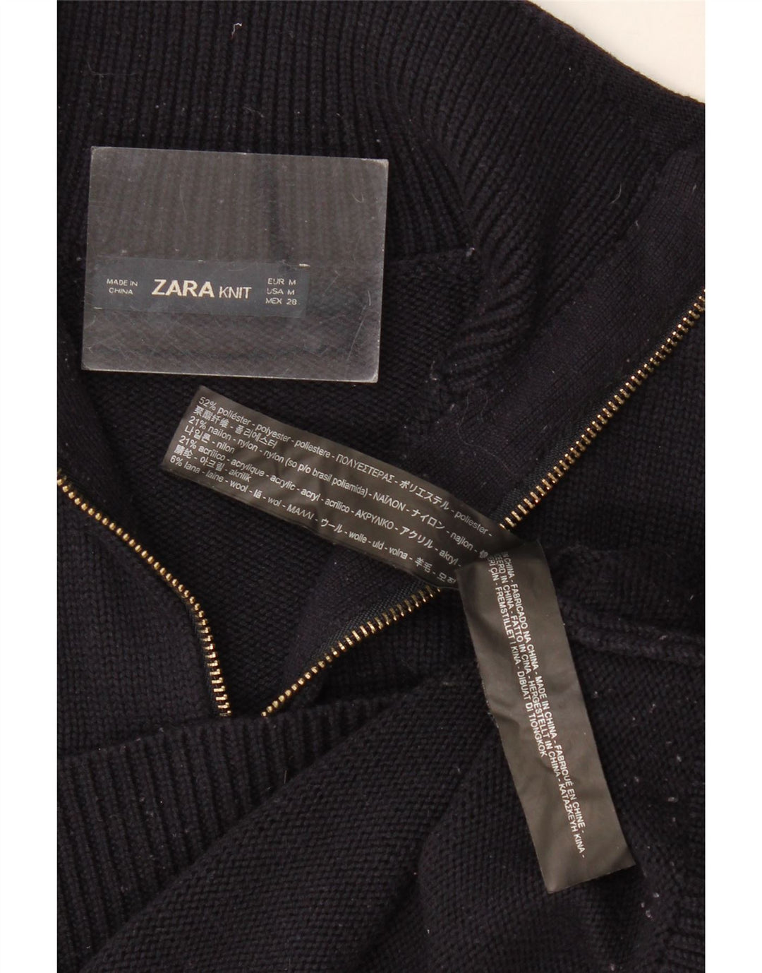 Zara Γυναικείο πουλόβερ με φερμουάρ UK 12 μεσαίο μαύρο πολυεστέρα