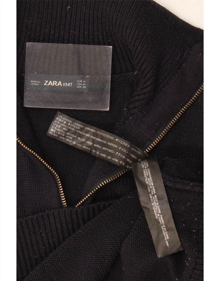 Zara Γυναικείο πουλόβερ με φερμουάρ UK 12 μεσαίο μαύρο πολυεστέρα