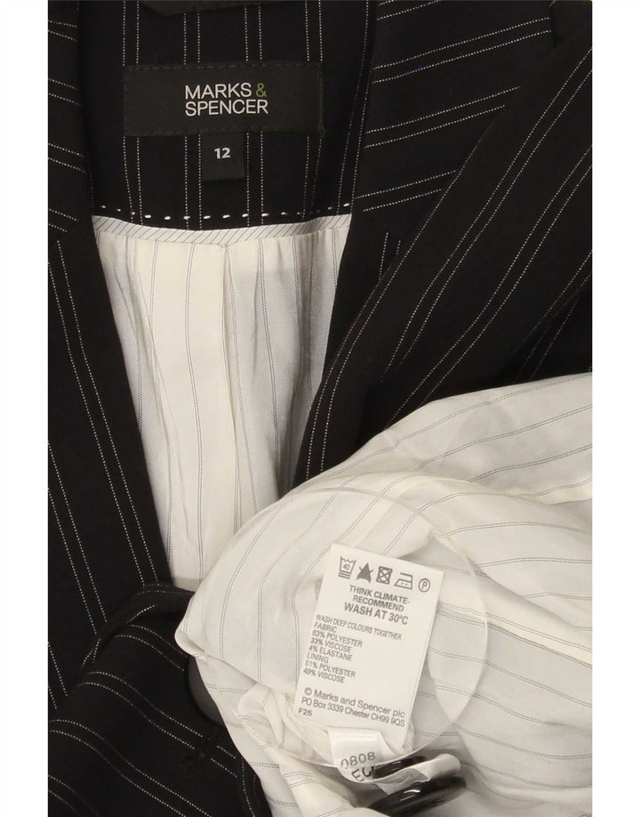 Marks & Spencer Γυναικείο σακάκι 1 κουμπιού blazer UK 12 μέτριο μαύρο ρίγες