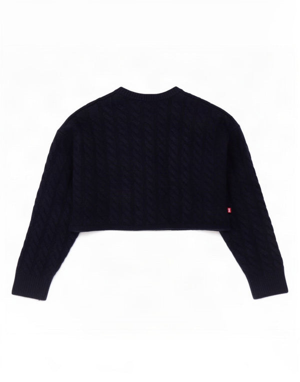 Levi's Womens Crop V-Neck Jumper Sweater UK 2 2XS Navy Blue Wool