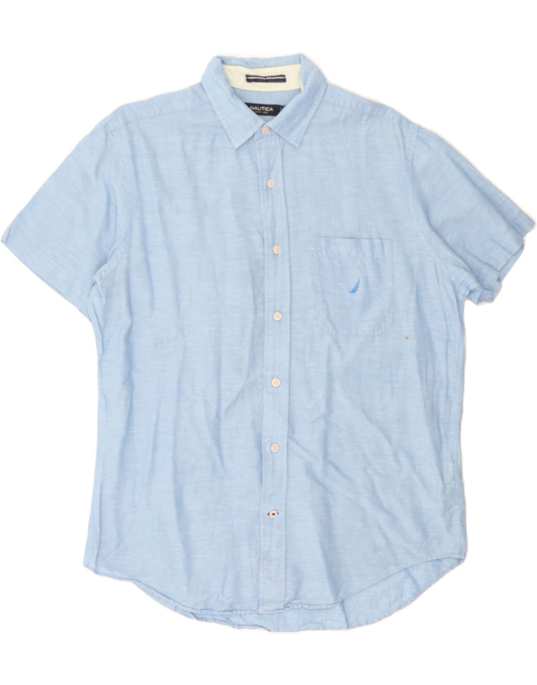NAUTICA Mens Short Sleeve Shirt Medium Blue Pinstripe Linen Vintage Nautica and Second-Hand Nautica from Messina Hembry 