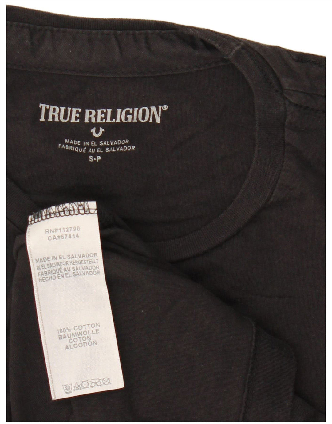 True Religion Ανδρικό γραφικό T-Shirt Top Μικρό μαύρο βαμβακερό