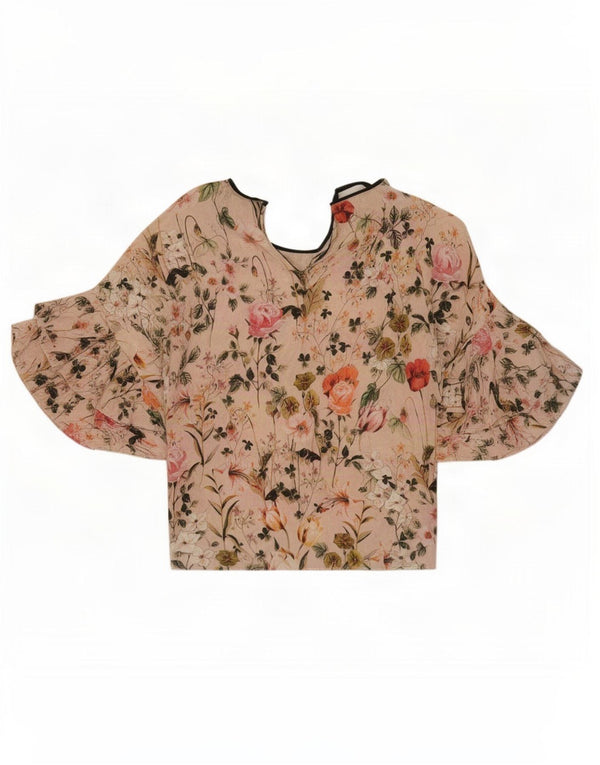 Zara Γυναικεία Μπλούζα Oversized Top UK 10 Small Pink Floral Viscose