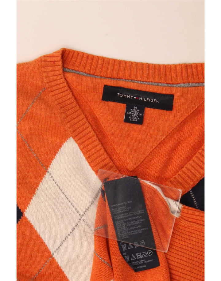 Ανδρικό πουλόβερ Tommy Hilfiger με V λαιμόκοψη, μεσαίο πορτοκαλί Argyle/Diamond