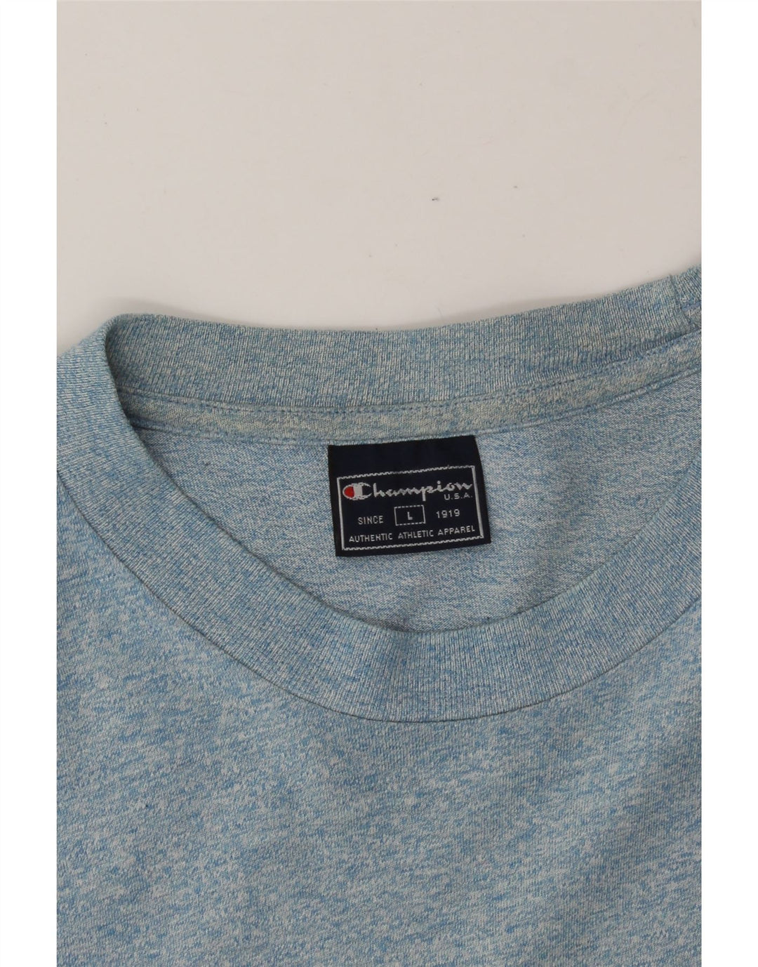 CHAMPION Mens Graphic T-Shirt Top Large Blue Flecked Vintage Champion and Second-Hand Champion from Messina Hembry 