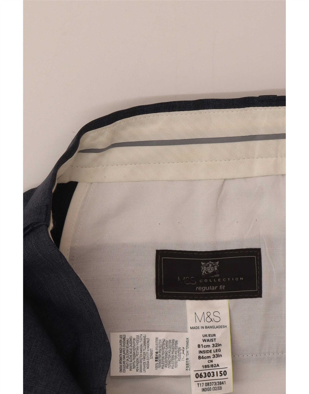 Ανδρικό παντελόνι με κανονική εφαρμογή Marks & Spencer W32 L33 Navy Blue Polyester