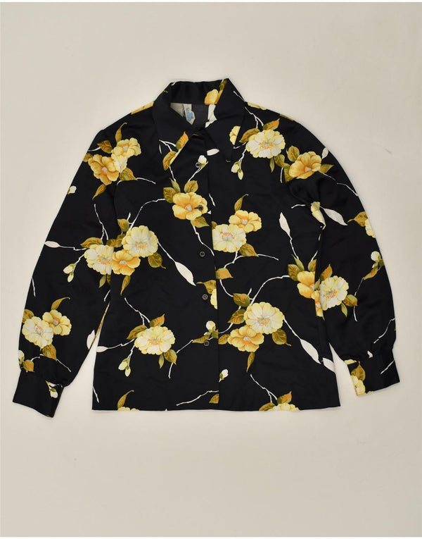 VINTAGE Γυναικείο Πουκάμισο UK 12 Medium Black Floral