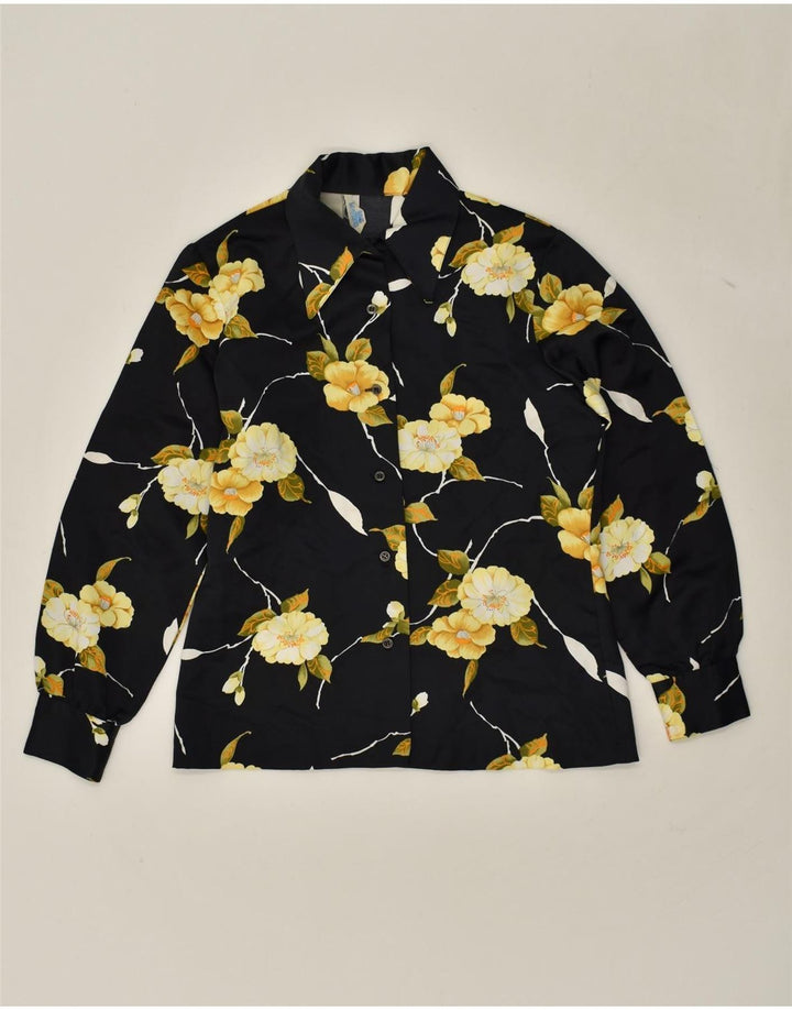 VINTAGE Γυναικείο Πουκάμισο UK 12 Medium Black Floral