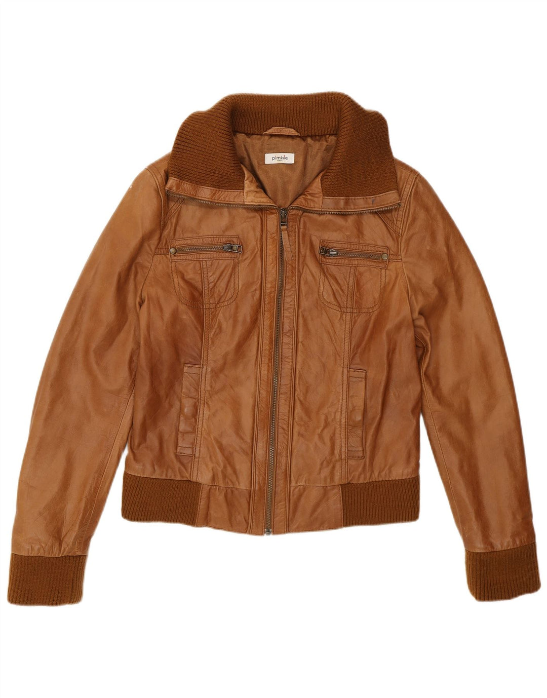 Pimkie Γυναικείο Bomber Leather Jacket UK 12 Medium Brown