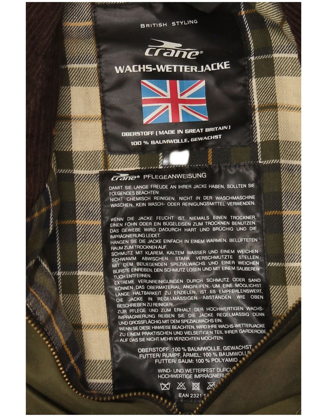 Ανδρικό κερωμένο βαμβακερό μπουφάν Crane UK 38 Μεσαίο πράσινο βαμβακερό