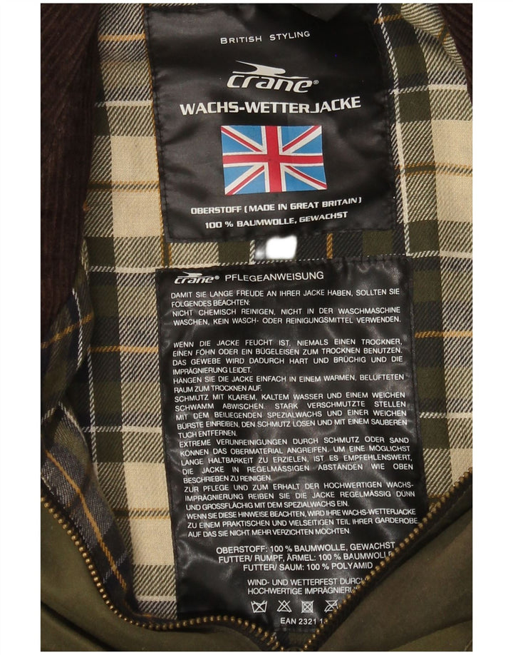 Ανδρικό κερωμένο βαμβακερό μπουφάν Crane UK 38 Μεσαίο πράσινο βαμβακερό