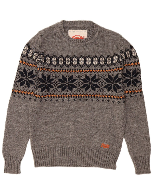 Ανδρικό πουλόβερ με λαιμόκοψη Superdry Small Grey Fair Isle Acrylic