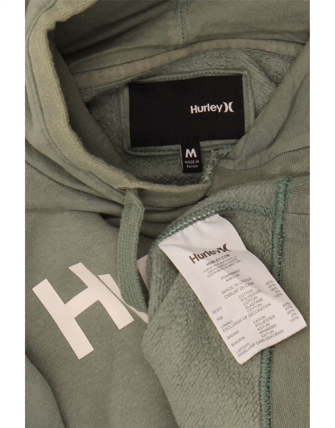 HURLEY Γυναικείο Γραφικό Hoodie Jumper UK 14 Μεσαίο πράσινο βαμβακερό