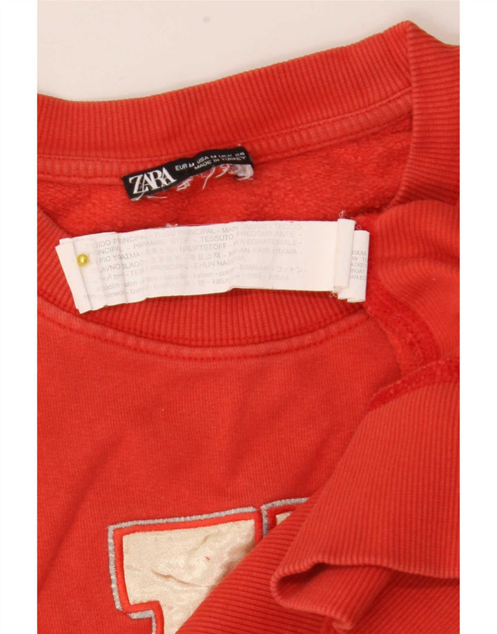 Zara Γυναικείο Φούτερ γραφικό Jumper UK 14 Μεσαίο κόκκινο βαμβακερό