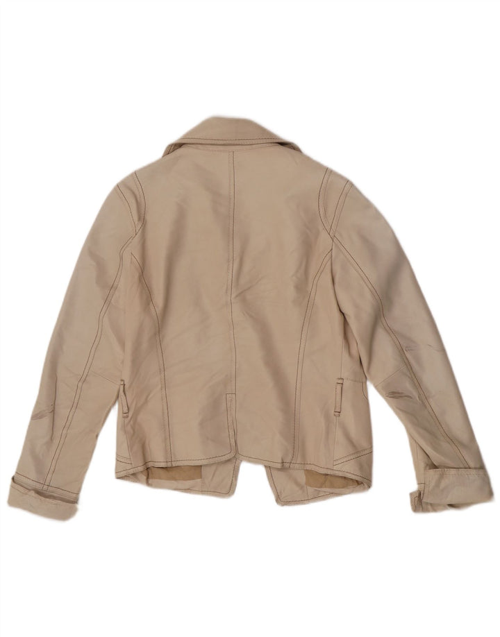 Vintage Γυναικείο Crop Δερμάτινο Σακάκι Μπλέιζερ UK 8 Small Beige