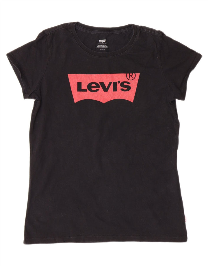 LEVI'S Womens Graphic T-Shirt Top UK 12 Medium Black Cotton Vintage Levi's and Second-Hand Levi's from Messina Hembry 