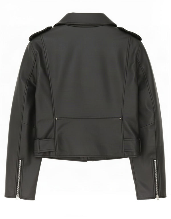 Zara Γυναικείο Faux Leather Biker Jacket UK 18 XL Μαύρο Πολυεστέρας