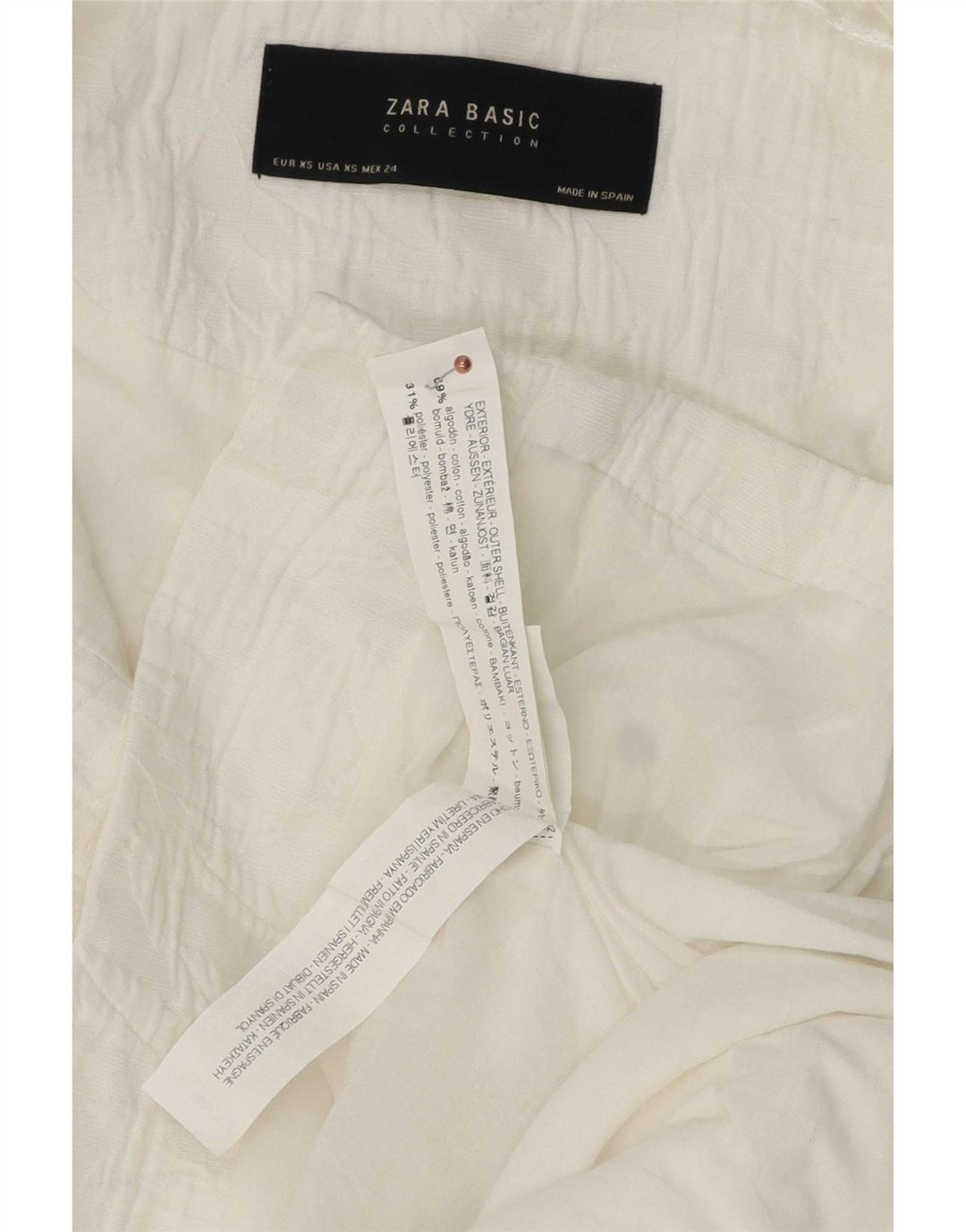 Zara Γυναικείο Longline Oversized Blazer Jacket UK 6 XS Λευκό βαμβακερό