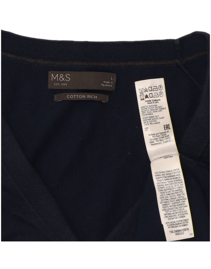 Marks & Spencer Ανδρική ζακέτα πουλόβερ Μεγάλο Navy Blue βαμβακερό