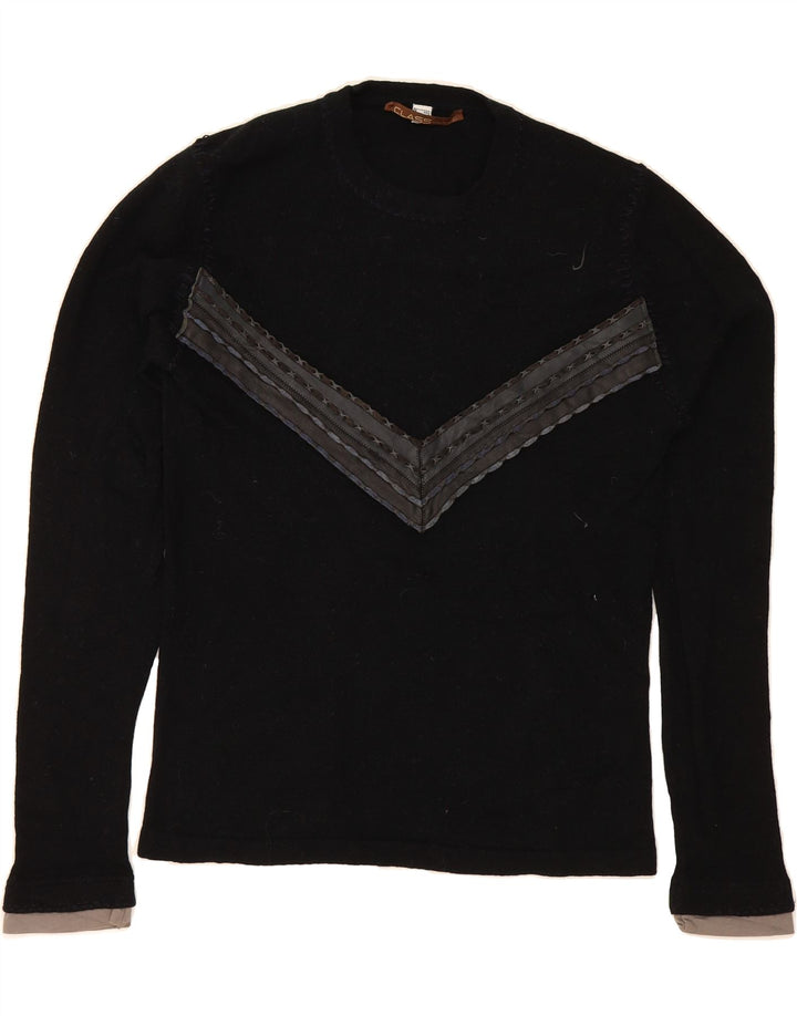 CLASS Womens Crew Neck Jumper Sweater IT 46 Large Black Patchwork Wool Vintage Class and Second-Hand Class from Messina Hembry 