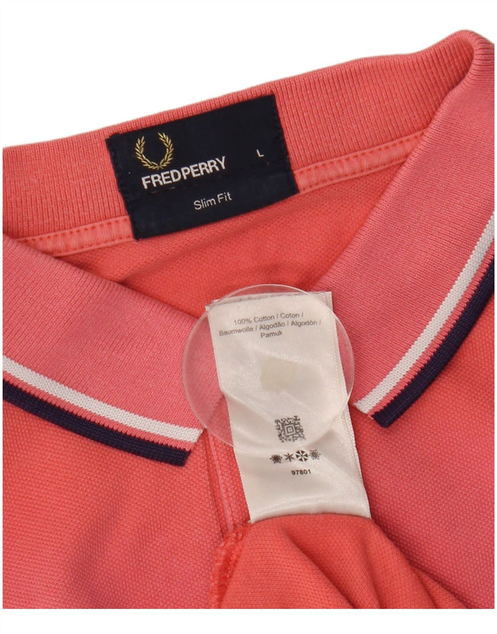 Fred Perry Ανδρικό πουκάμισο Polo Slim Fit μεγάλο ροζ βαμβακερό
