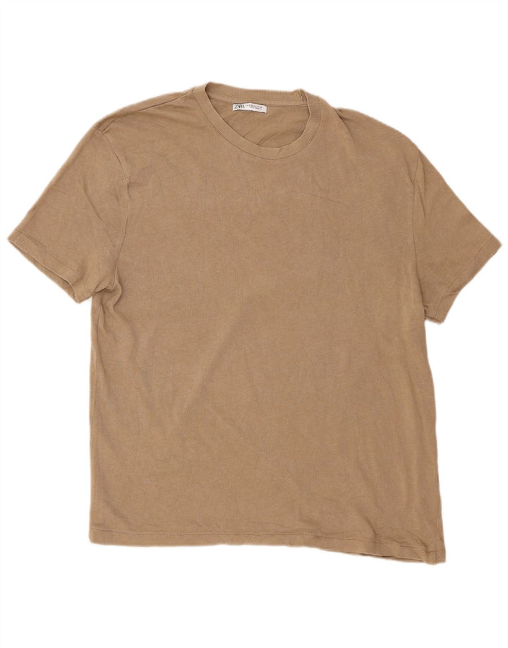 Zara Ανδρικό T-Shirt Top XL Beige Cotton
