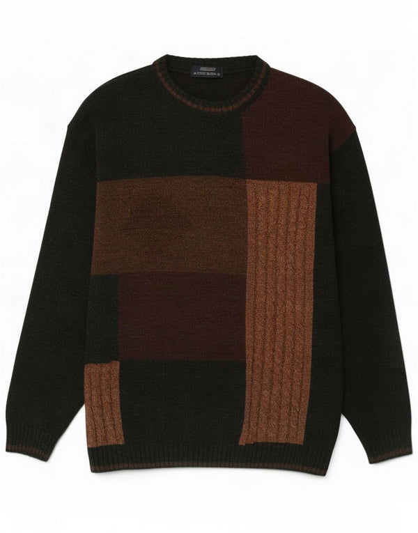 Αγ. Πουλόβερ Bernard Mens Crew Neck Jumper Medium Green Colourblock Acrylic