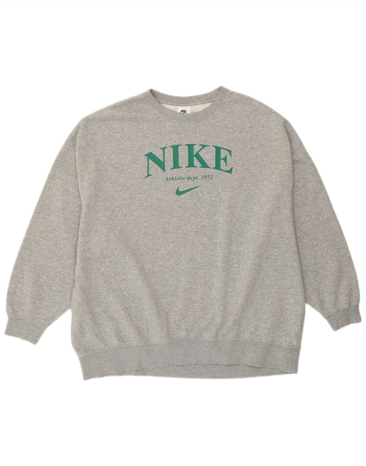 Ανδρικό γραφικό φούτερ Nike με φαρδιά μπλούζα, βαμβακερό μικρό γκρι χρώμα