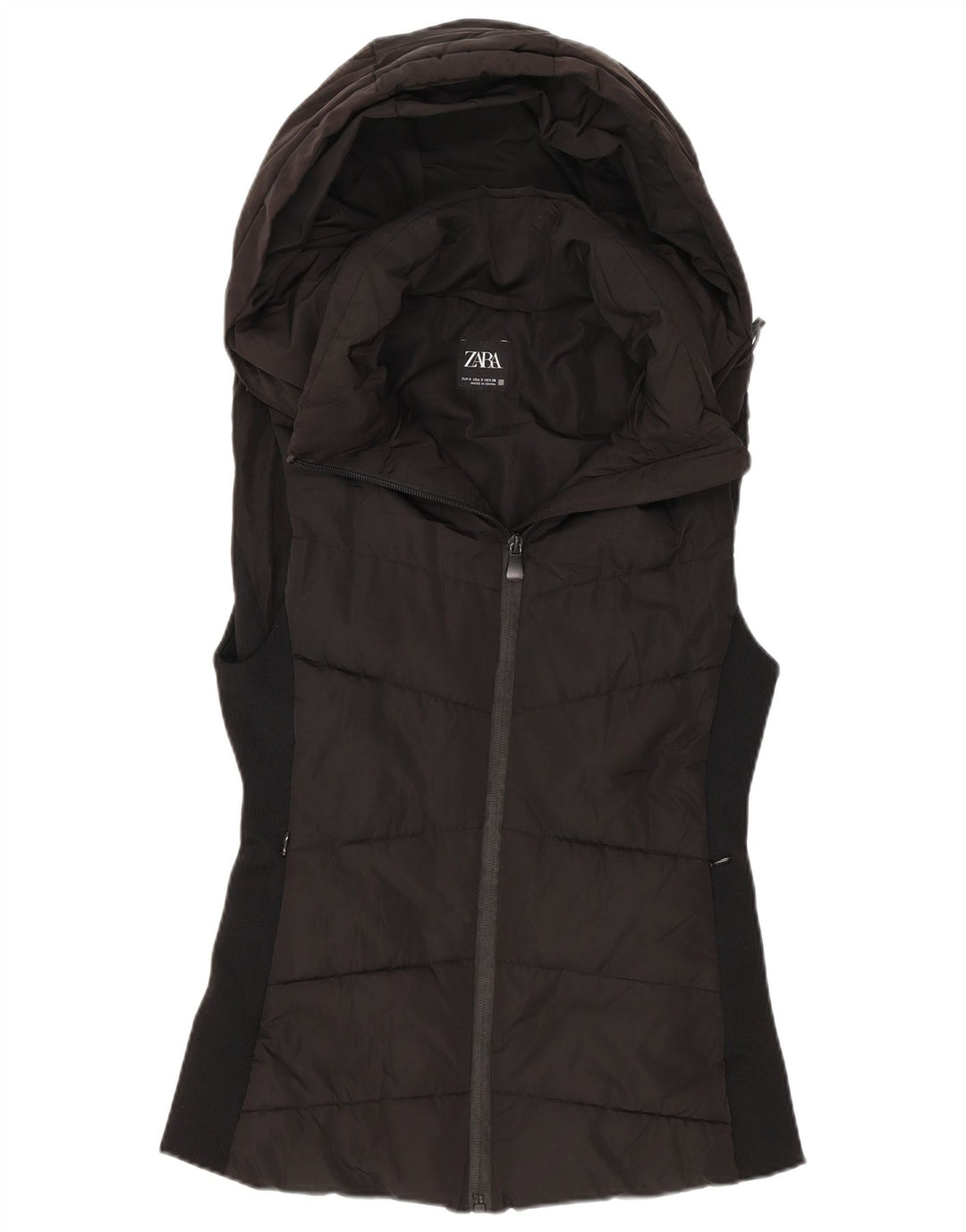 Zara Γυναικεία κουκούλα με επένδυση Gilet UK 10 Μικρός Μαύρος Πολυεστέρας