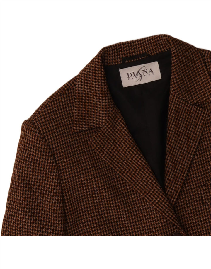 DIANA GALLESI Γυναικείο σακάκι με 3 κουμπιά σακάκι UK 14 μεγάλο καφέ Houndstooth