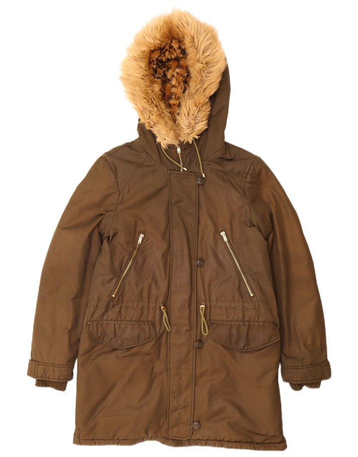 Zara Γυναικείο Trafaluc Hooded Parka Jacket UK 14 Medium Khaki Polyester