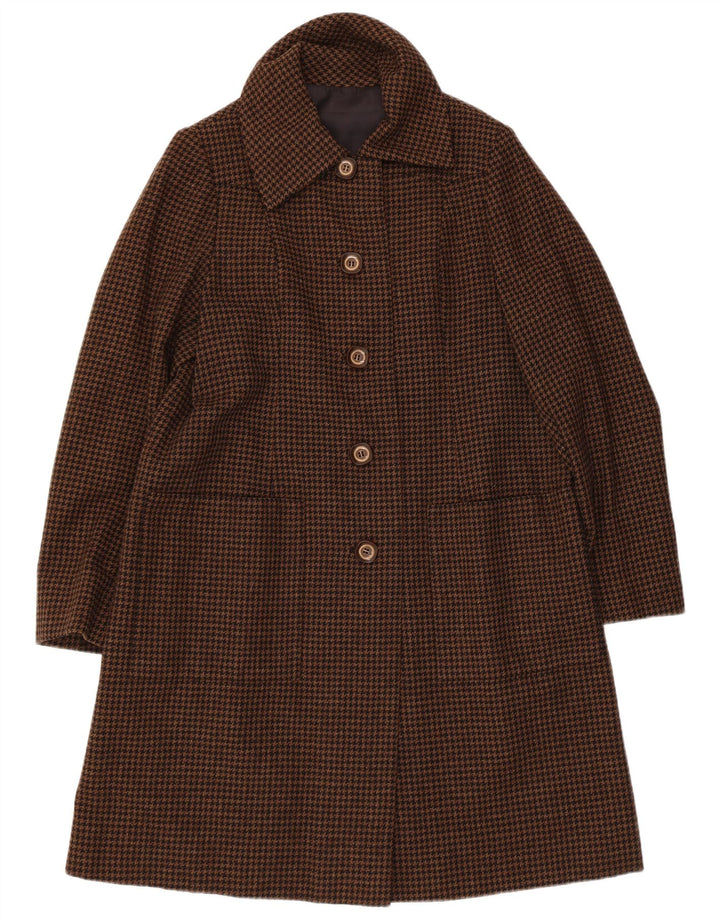 Vintage γυναικείο πανωφόρι UK 12 μεσαίου καφέ Houndstooth
