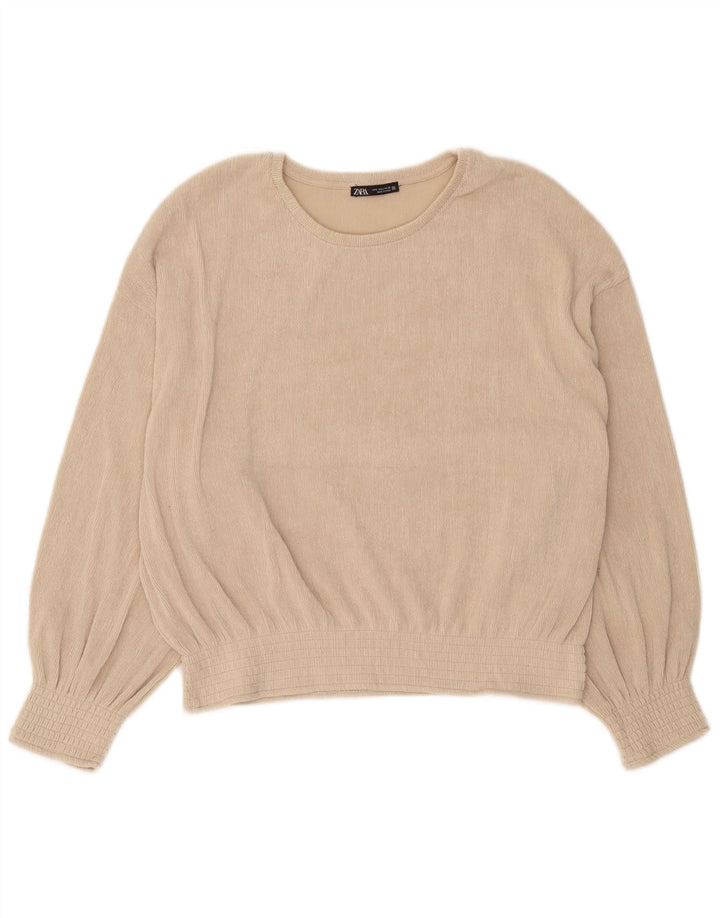 Zara γυναικεία μακρυμάνικη μπλούζα oversized τοπ UK 16 Large Beige Polyester