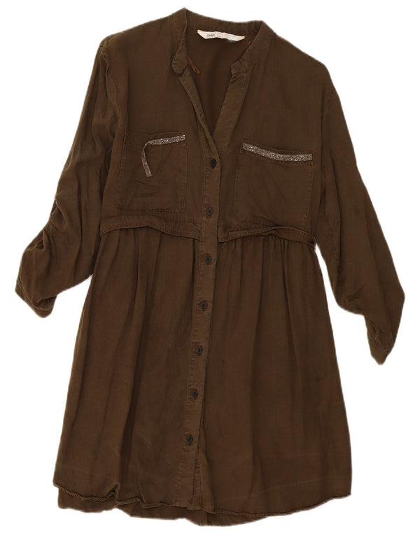 Zara Γυναικείο πουκάμισο 3/4 μανίκι UK 10 Small Khaki Lyocell