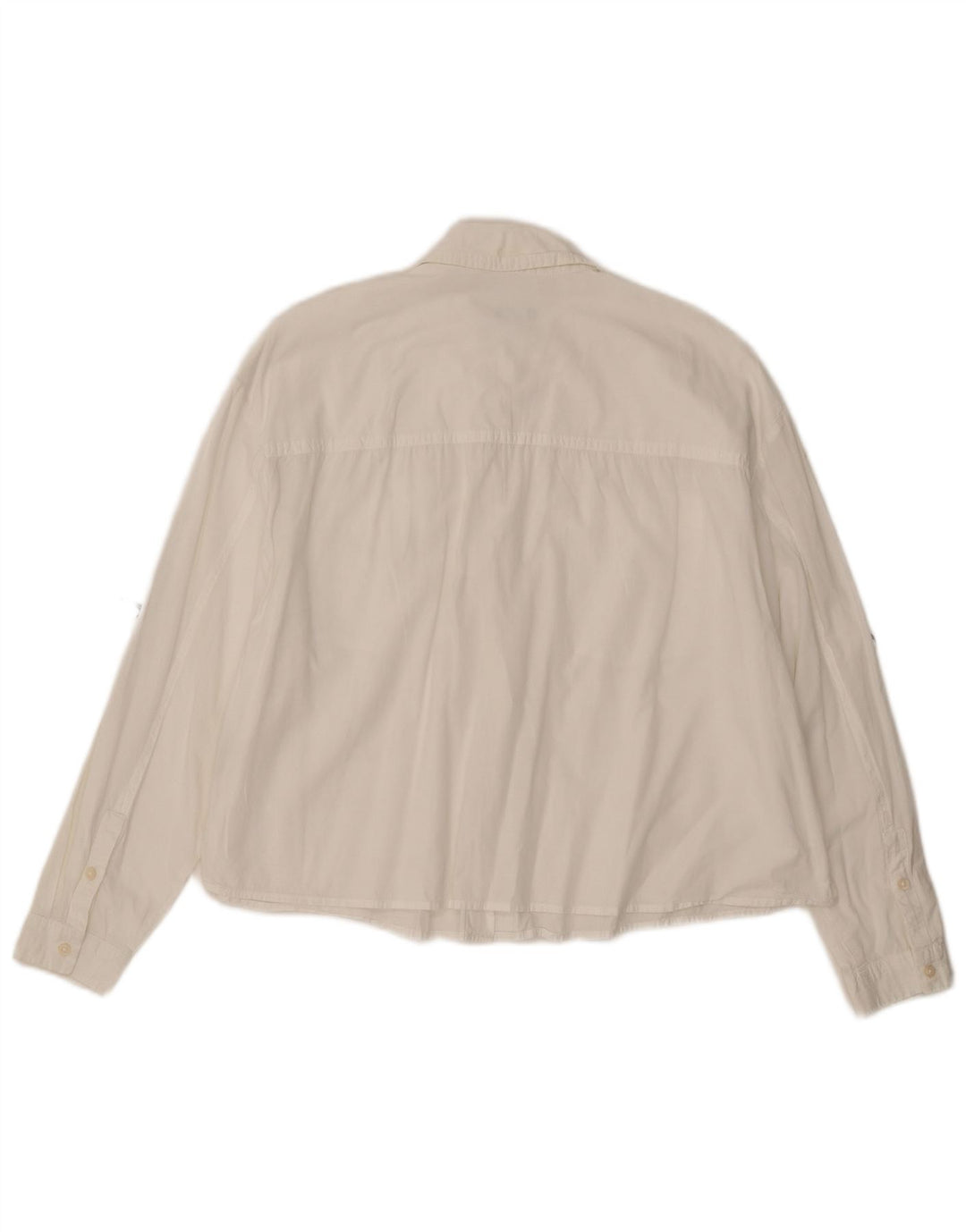 BENETTON Γυναικείο Crop Oversized Πουκάμισο UK 16 μεγάλο λευκό βαμβακερό