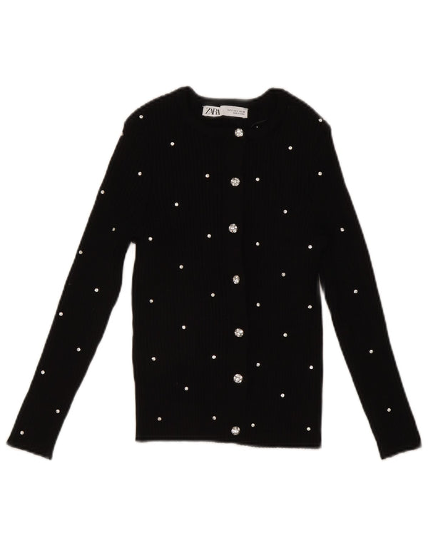Zara Womens Crop Top UK 8 Small Black Spotted Nylon