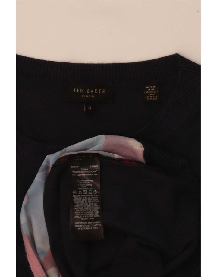 Ted Baker Γυναικείο πουλόβερ με λαιμό καραβάκι, Μέγεθος 3, Medium Navy Blue Floral