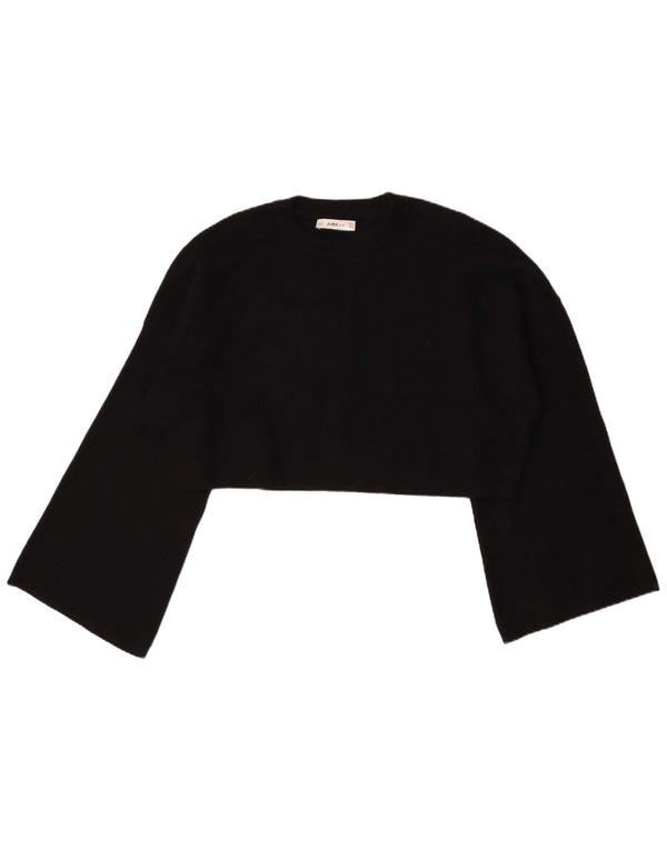 Zara Γυναικείο Crop Oversized πουλόβερ με λαιμόκοψη UK 16 μεγάλο μαύρο