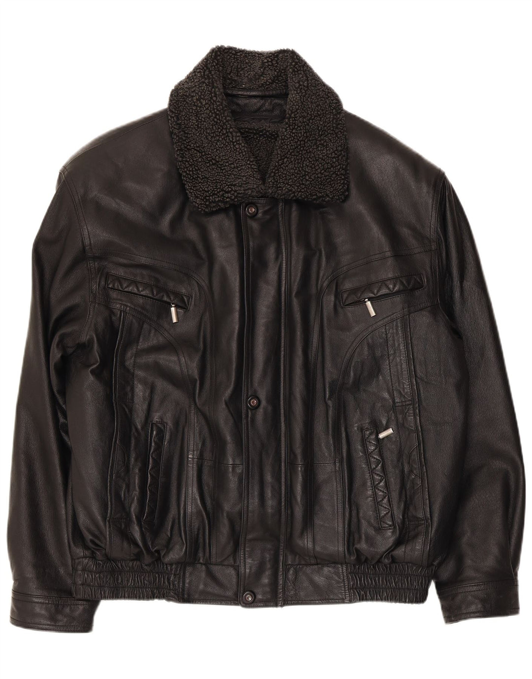 Vintage Ανδρικό Faux Leather Bomber Jacket UK 40 Large Black Polyester