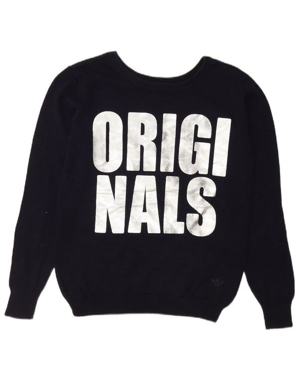 Adidas Γυναικείο γραφικό πουλόβερ με λαιμόκοψη UK 12 Medium Navy Blue
