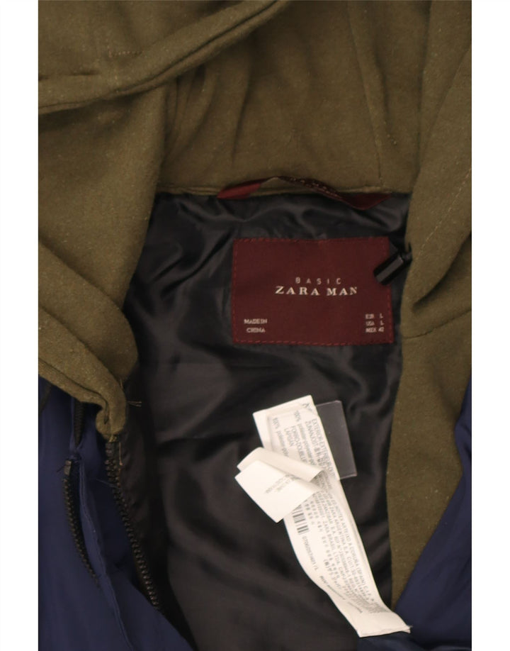 Zara Ανδρικό μπουφάν με κουκούλα Bomber UK 40 Large Navy Blue Colorblock Πολυεστέρας