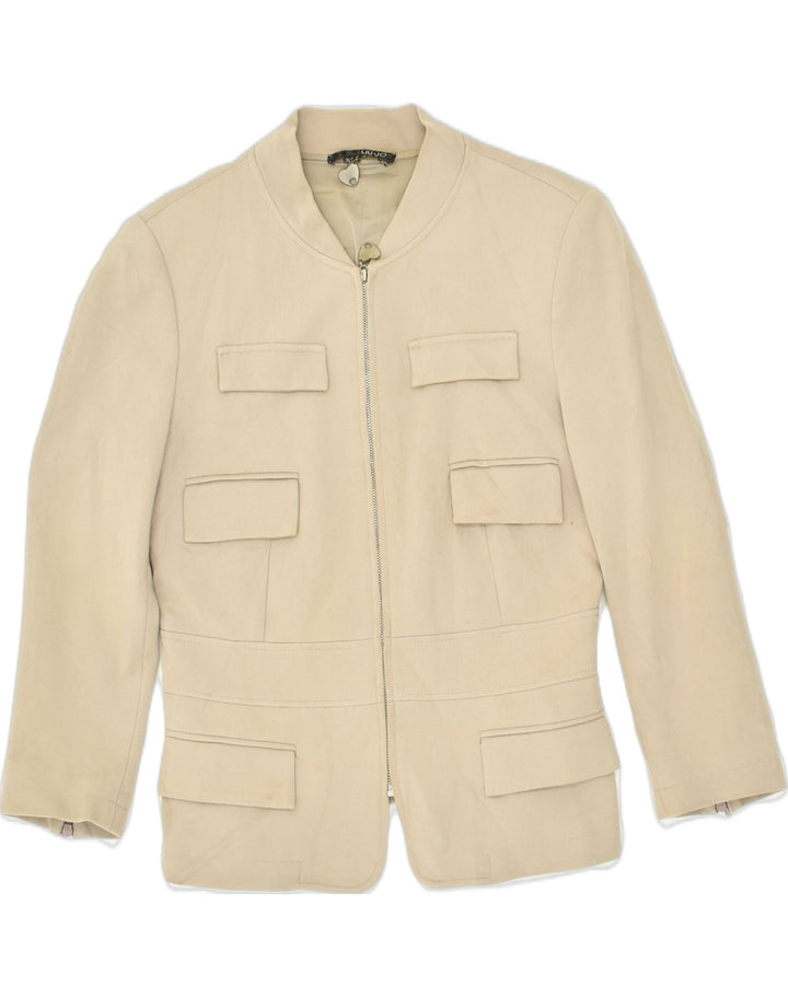 LIU JO Womens Full Zip Blazer Jacket IT 44 Medium Beige Cotton | Vintage Liu Jo | Thrift | Second-Hand Liu Jo | Used Clothing | Messina Hembry 